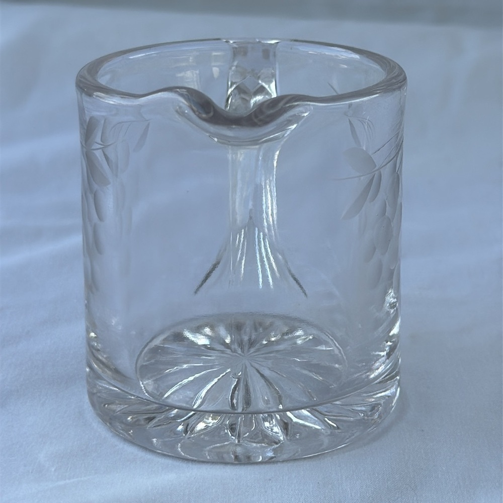 Vintage Clear Glass Creamer with Etched Design of Grapes Fruit - Picture 2 of 7